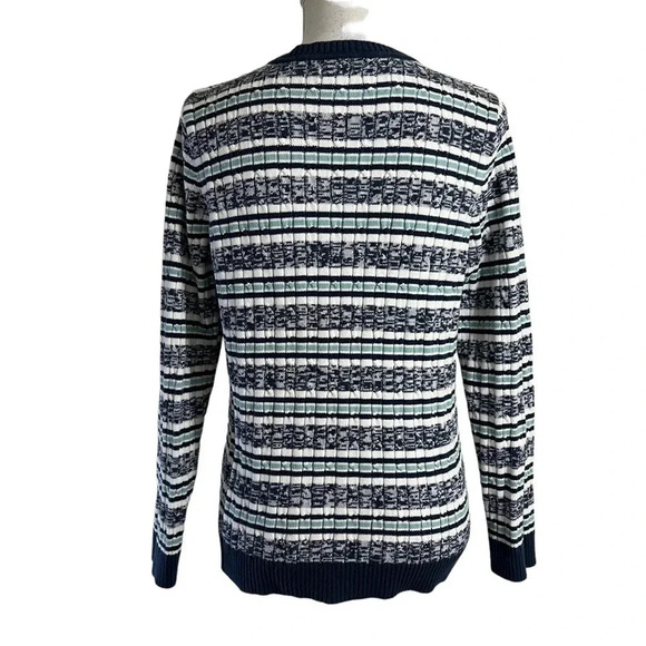 Croft & Barrow Blue and White Striped Sweater Womens Size Medium V Neck Knit Top - Picture 3 of 8